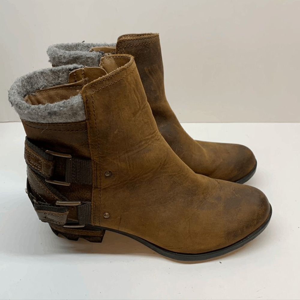 Sorel Womens Brown Leather Grey Wool Ankle Booties US 6.5